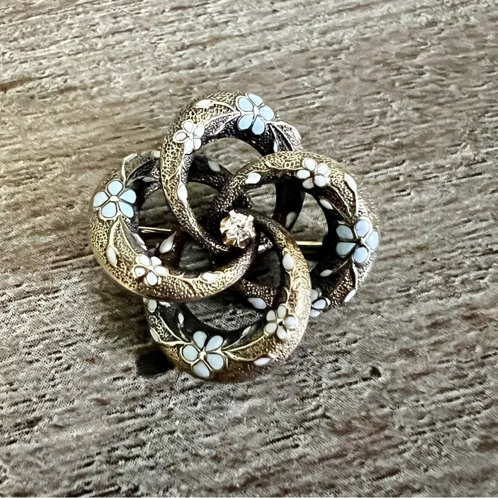 Elegant 14k Gold Victorian Enamel Floral Brooch - Picture 6 of 8